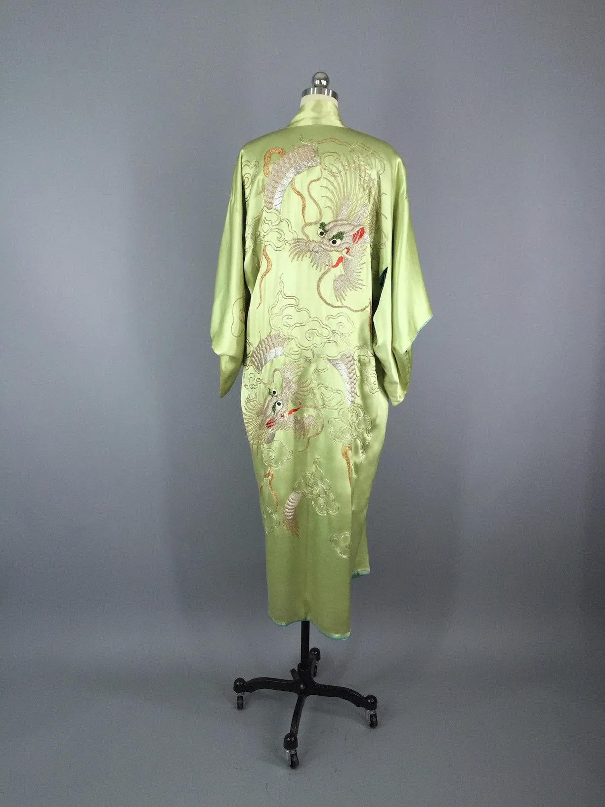 1915 - 1920 Antique Silk Kimono Robe / Embroidered Dragons
