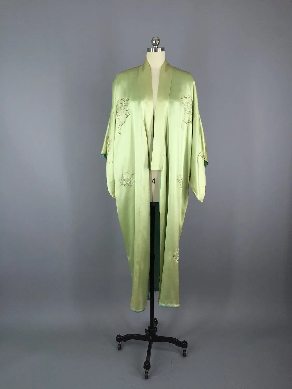1915 - 1920 Antique Silk Kimono Robe / Embroidered Dragons