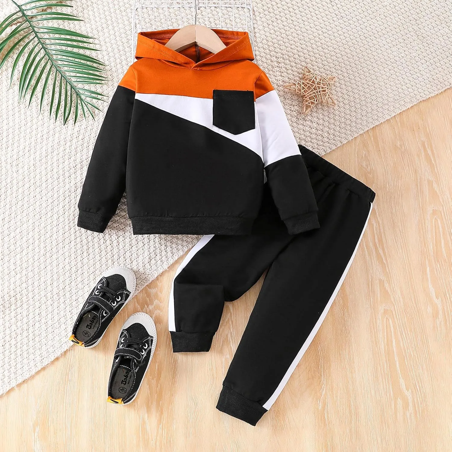2-6T Toddler Baby Boy Clothes Color Blocking Hoodies   Pants Fall Winter Outfits