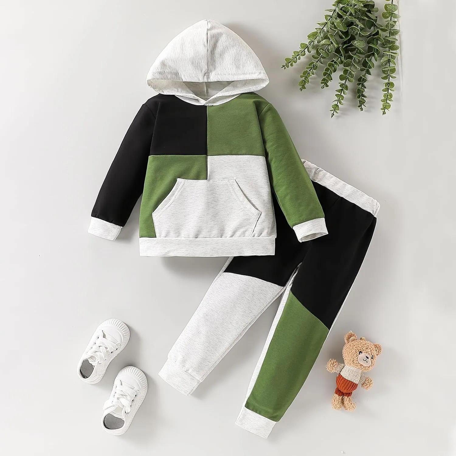2-6T Toddler Baby Boy Clothes Color Blocking Hoodies   Pants Fall Winter Outfits