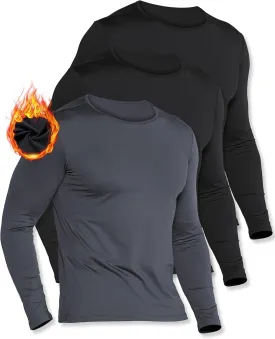 3 Pack Long Sleeve Thermal Shirts for Men Fleece Lined Soft Underwear Cold Weather Warm Base Layer Winter Pajama Tops