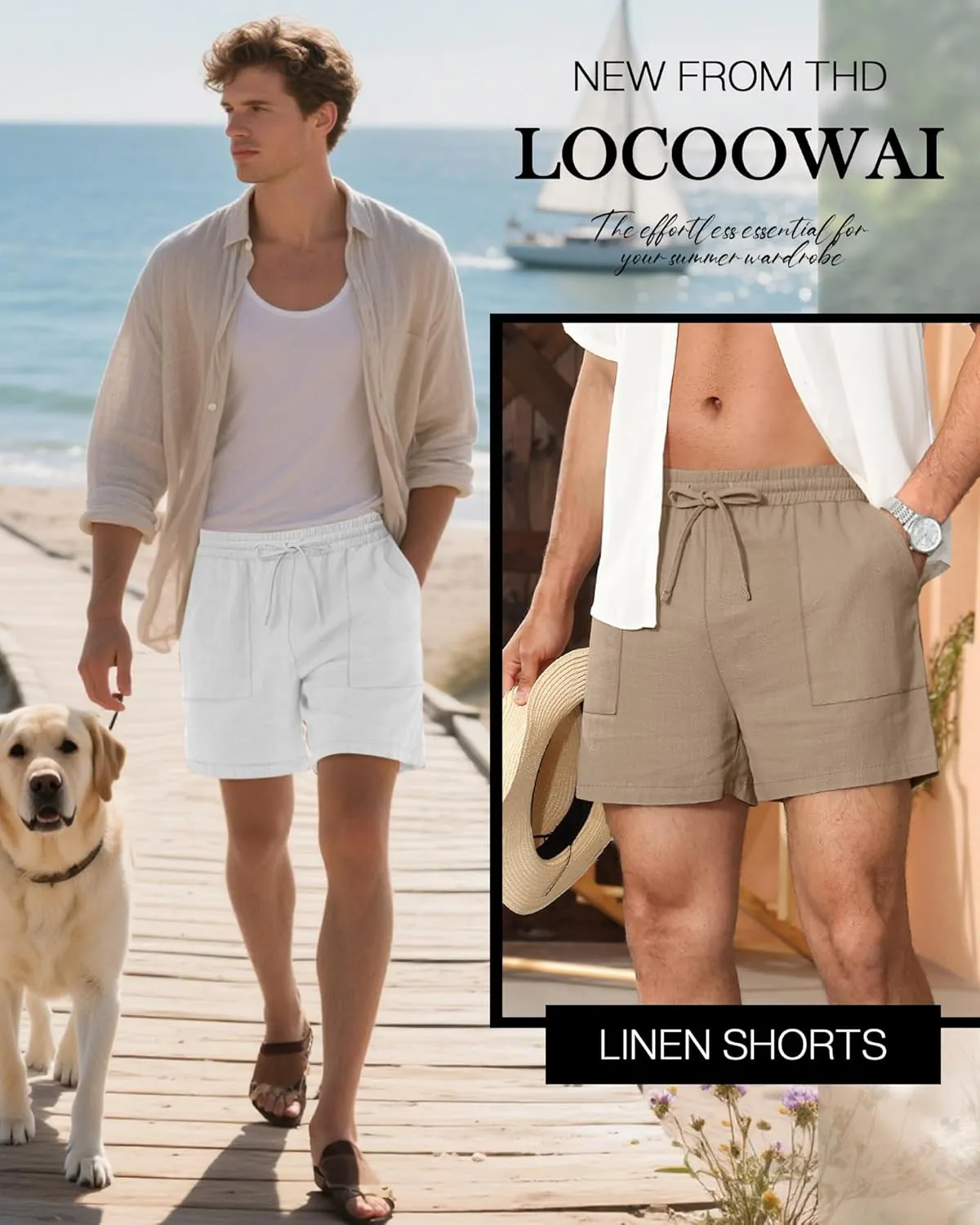 3 Pack Men's Linen Shorts, 3.5 Inch Cotton Drawstring Casual Summer Shorts Elastic Waist Beach Bottom with Pockets