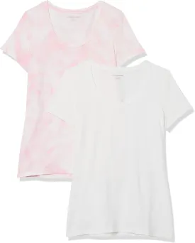 Amazon Essentials Women's Classic-Fit Short-Sleeve Scoop Neck T-Shirt (Available in Plus Size), Pack of 2
