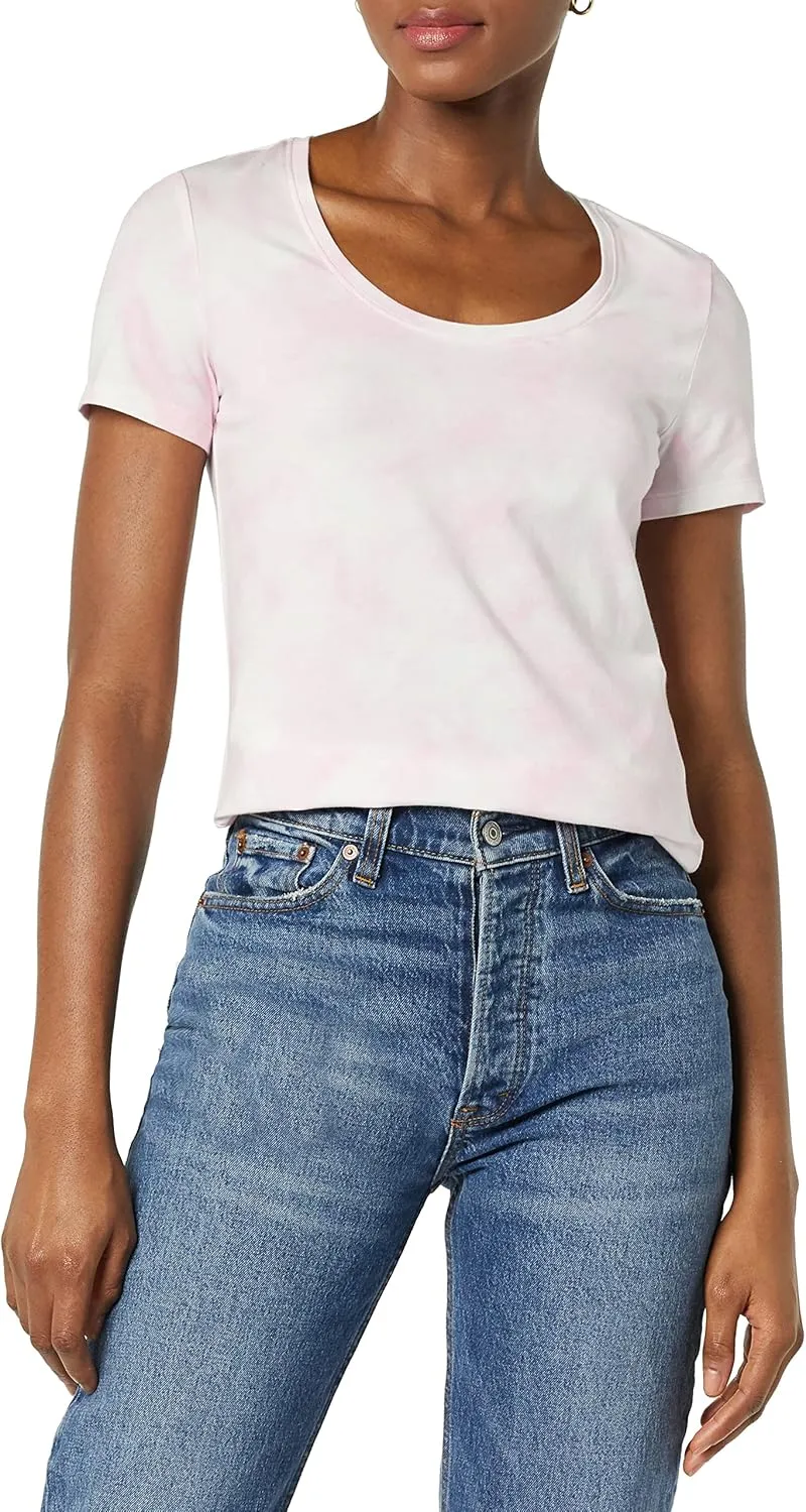 Amazon Essentials Women's Classic-Fit Short-Sleeve Scoop Neck T-Shirt (Available in Plus Size), Pack of 2