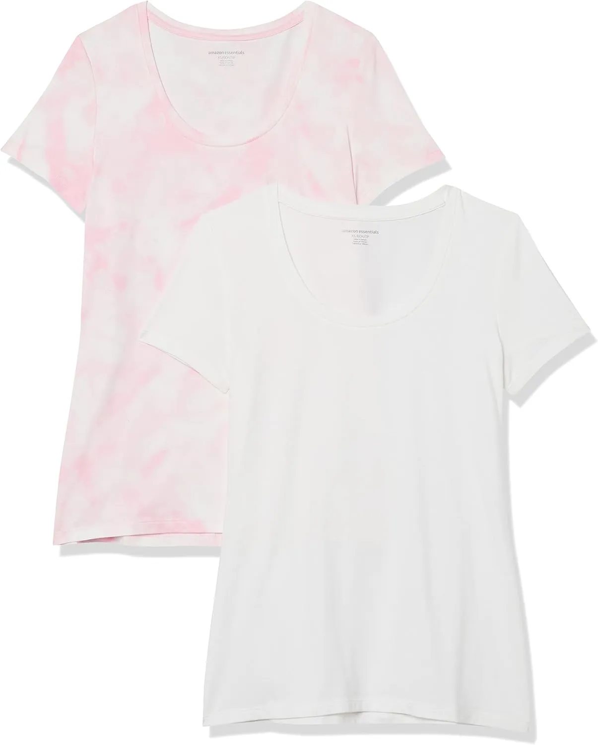 Amazon Essentials Women's Classic-Fit Short-Sleeve Scoop Neck T-Shirt (Available in Plus Size), Pack of 2