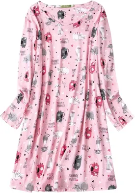 American Trends Womens Long Sleeve Nightgowns Sleep Shirts Night Shirts Night Gown House Dresses Ladies Night Dress
