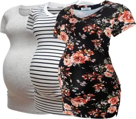 Bearsland Womens Maternity Tshirt Modal Classic Side Ruched Tee Top Mama Pregnancy Clothes