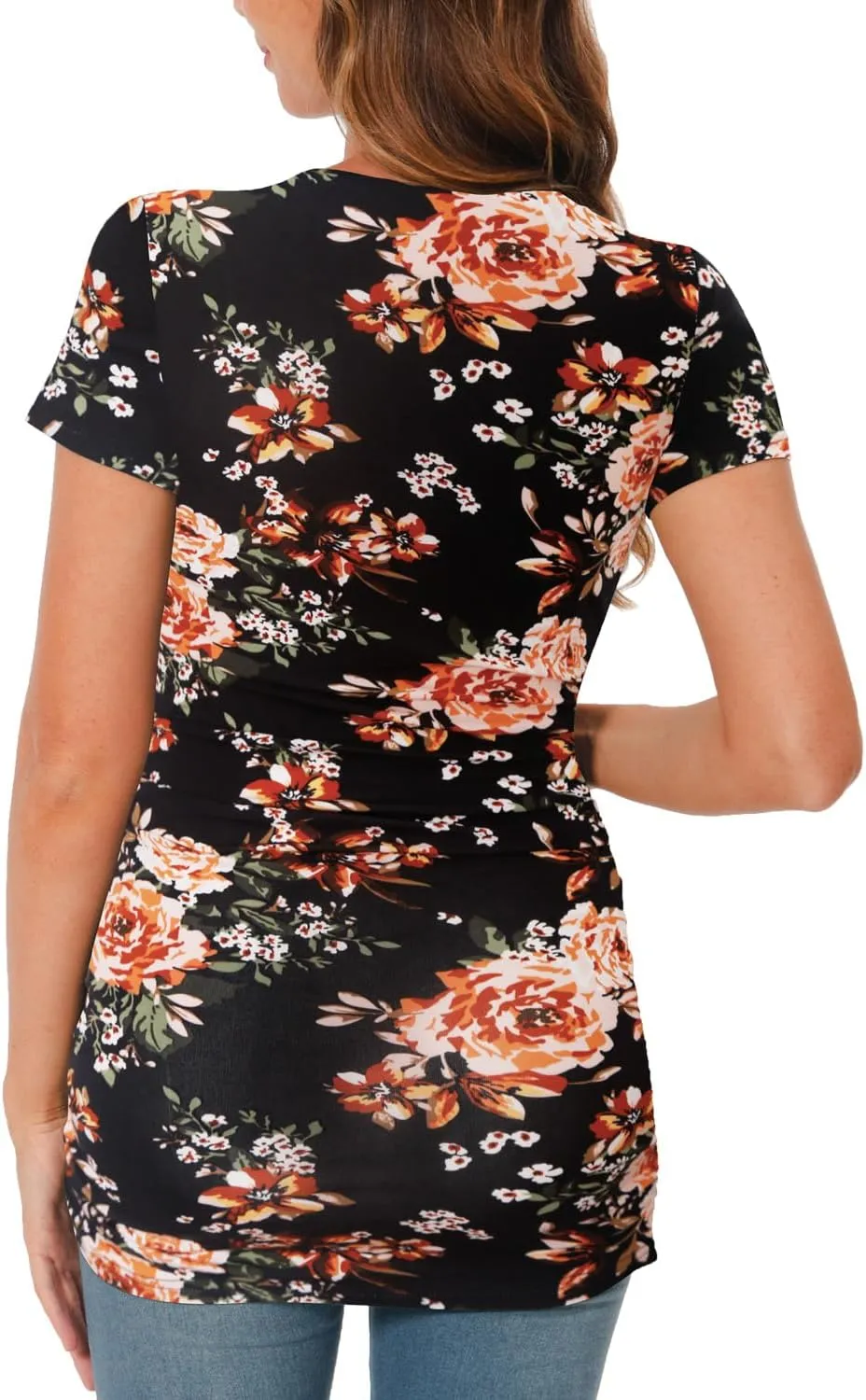Bearsland Womens Maternity Tshirt Modal Classic Side Ruched Tee Top Mama Pregnancy Clothes