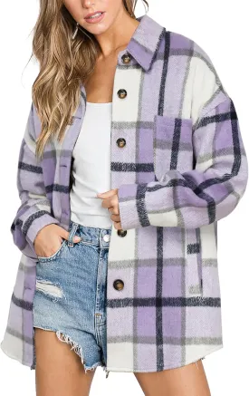 Beaully Women's 2024 Fall Clothes Plaid Shacket Jacket Long Sleeve Button Down Flannel Shirts Fashion Jacket