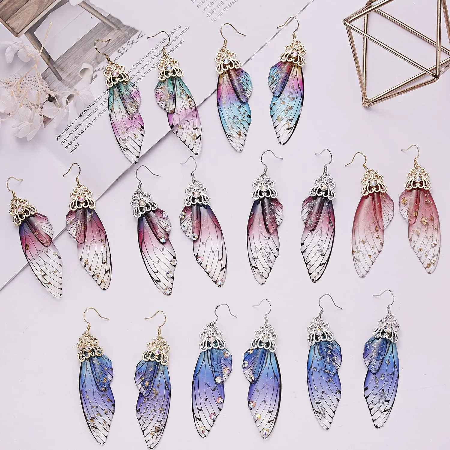BELLA-Bee Butterfly Wing Drop Dangle Earrings Gold Plated Crystal Rhinestone for women girls wedding Jewelry