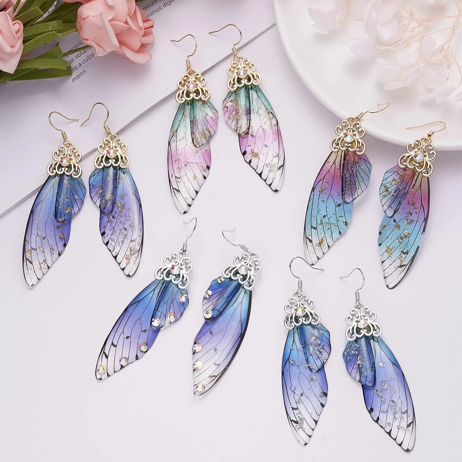 BELLA-Bee Butterfly Wing Drop Dangle Earrings Gold Plated Crystal Rhinestone for women girls wedding Jewelry
