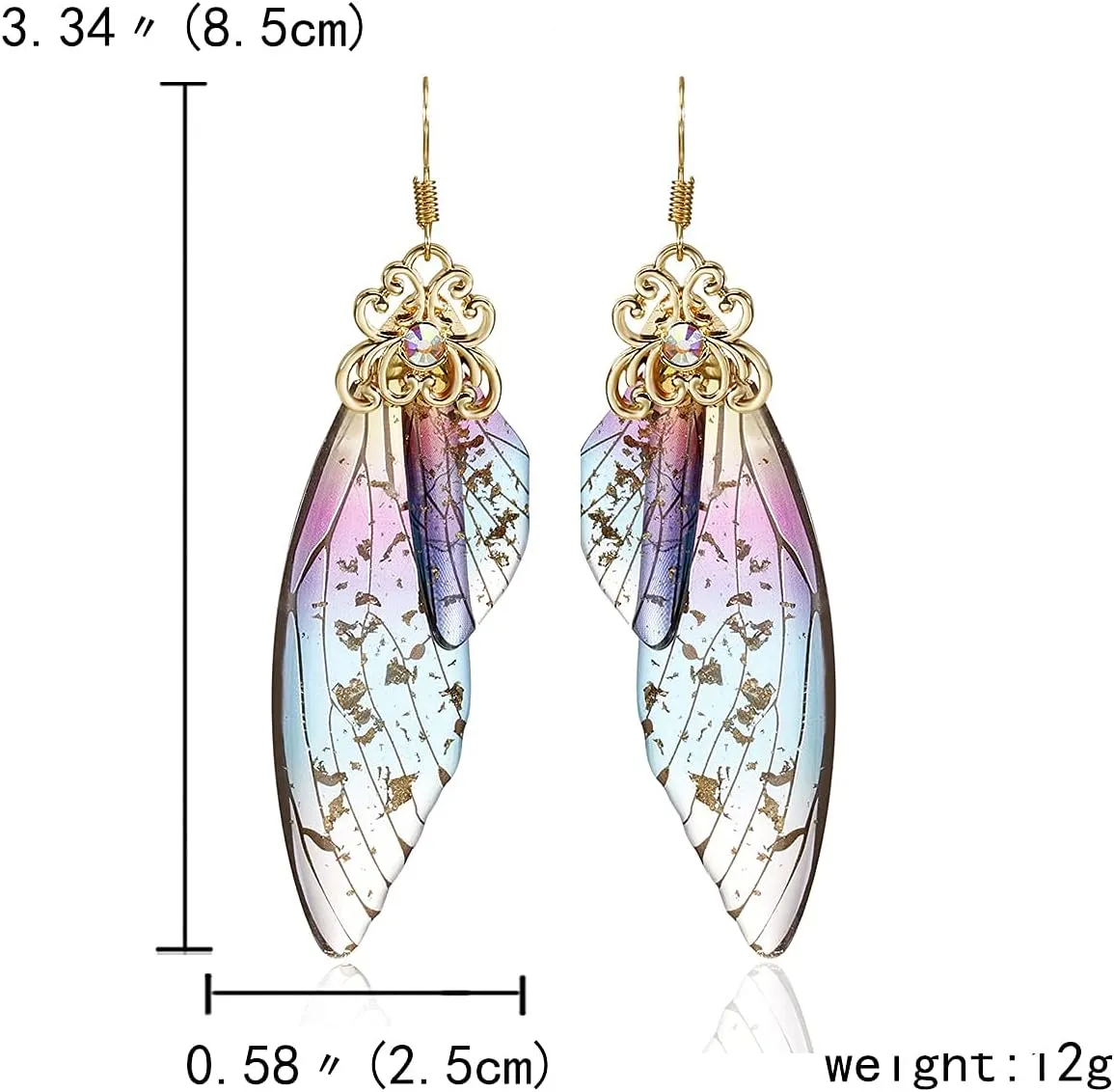 BELLA-Bee Butterfly Wing Drop Dangle Earrings Gold Plated Crystal Rhinestone for women girls wedding Jewelry