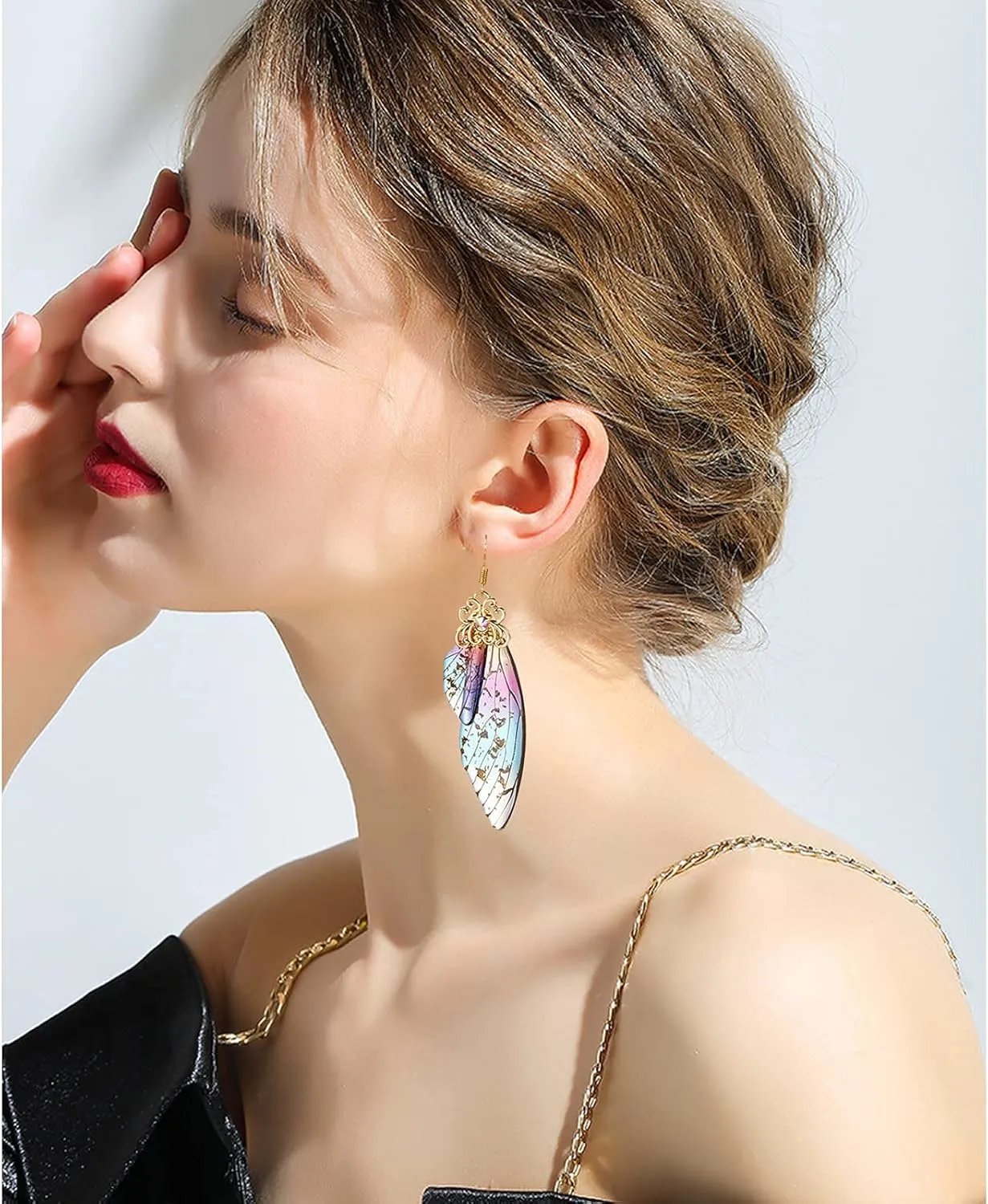 BELLA-Bee Butterfly Wing Drop Dangle Earrings Gold Plated Crystal Rhinestone for women girls wedding Jewelry