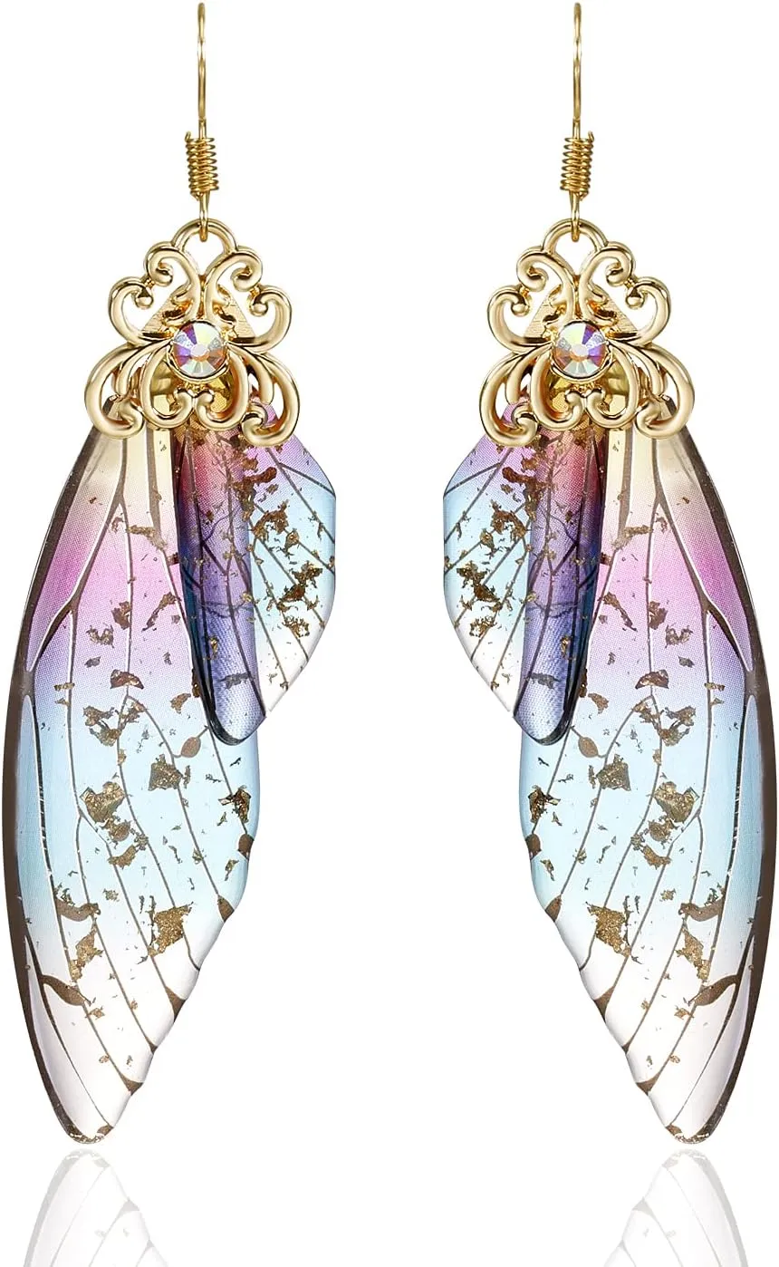 BELLA-Bee Butterfly Wing Drop Dangle Earrings Gold Plated Crystal Rhinestone for women girls wedding Jewelry