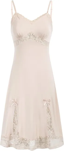 Belle Poque Women Lace Full Slips for Under Dress Cotton V Neck Nightgown Sleepwear