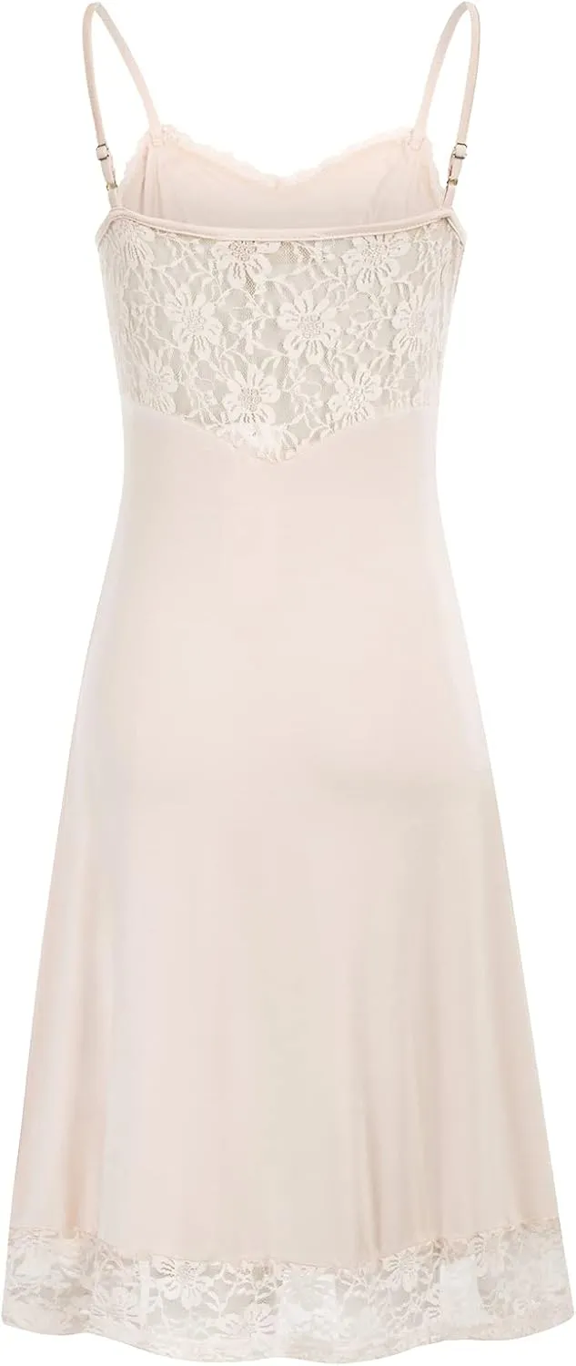 Belle Poque Women Lace Full Slips for Under Dress Cotton V Neck Nightgown Sleepwear