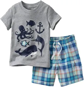 Bumeex Toddler Boy's Short Sleeve T-Shirt and Short Outfit Set 2-7T