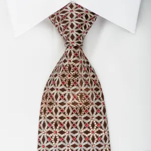 Cabrini Rhinestone Silk Necktie Silver Trellis On Burgundy With Silver Sparkles