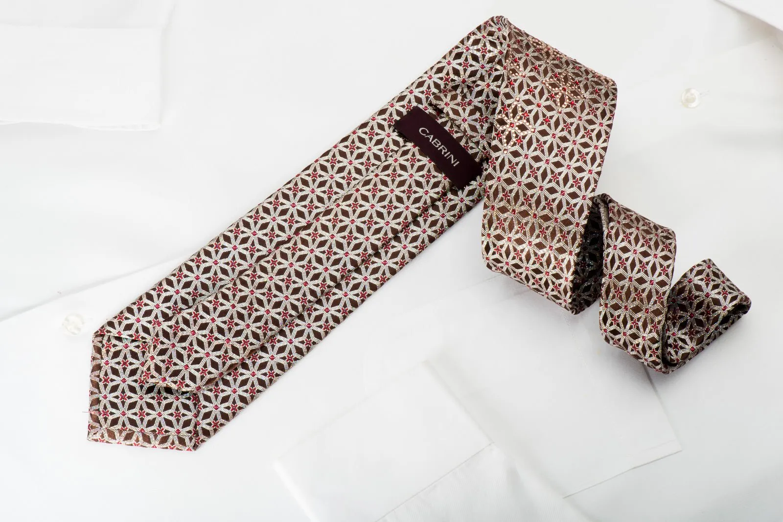 Cabrini Rhinestone Silk Necktie Silver Trellis On Burgundy With Silver Sparkles