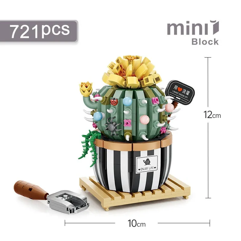 Cactus Mini Building Blocks DIY Creative Bonsai Succulent Simulation Green Plants Flowers Home Decoration Children's Toys Gifts