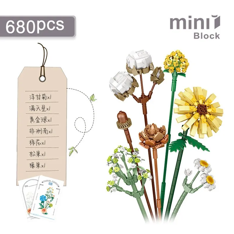Cactus Mini Building Blocks DIY Creative Bonsai Succulent Simulation Green Plants Flowers Home Decoration Children's Toys Gifts