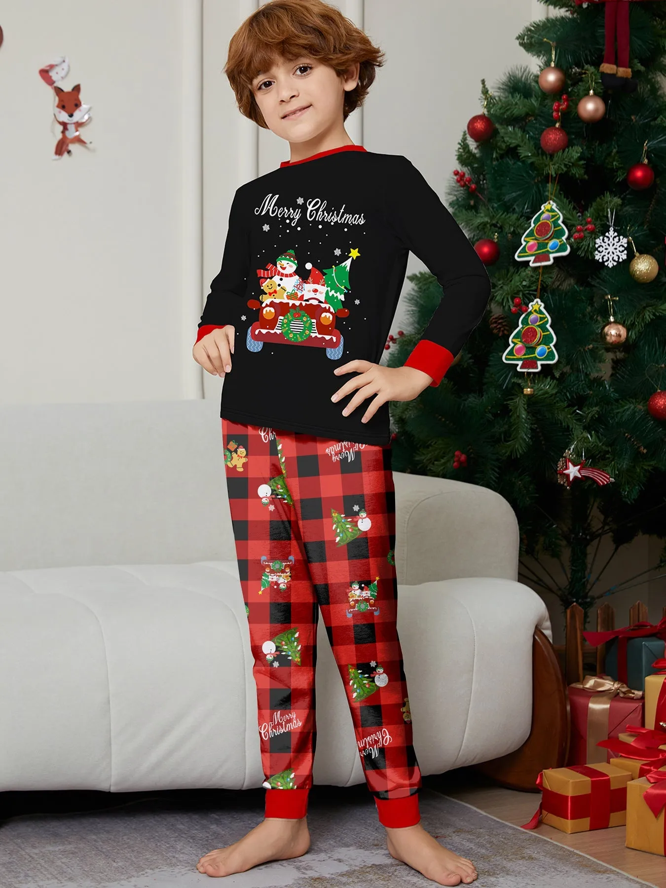 Car Snowman Printed Family Matching Christmas Pajamas Sets