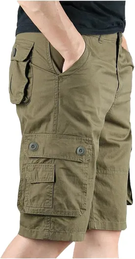 Cargo Shorts for Men Elastic Waist Flat Front Casual Pants Summer Training Tactical Workout SweatShorts with Pockets