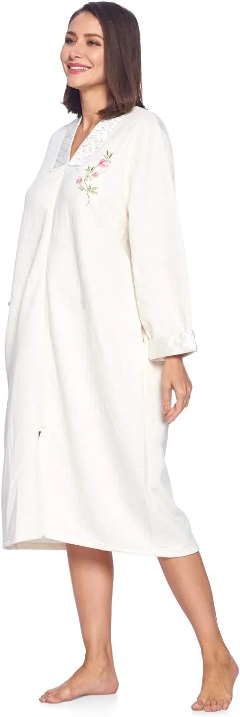 Casual Nights Women's Floral Quilted Long Sleeve Zip Up House Dress Robe