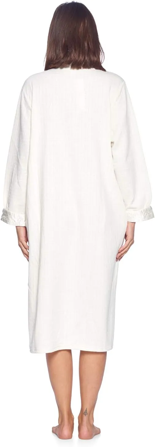 Casual Nights Women's Floral Quilted Long Sleeve Zip Up House Dress Robe