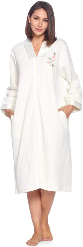 Casual Nights Women's Floral Quilted Long Sleeve Zip Up House Dress Robe
