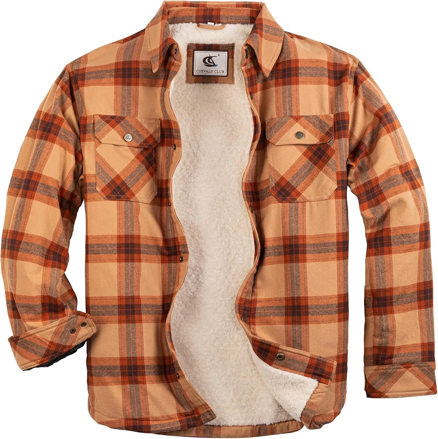 COEVALS CLUB Men's Flannel Shacket Casual Button Snap Sherpa Quilted Lined Premium Jacket Shirts