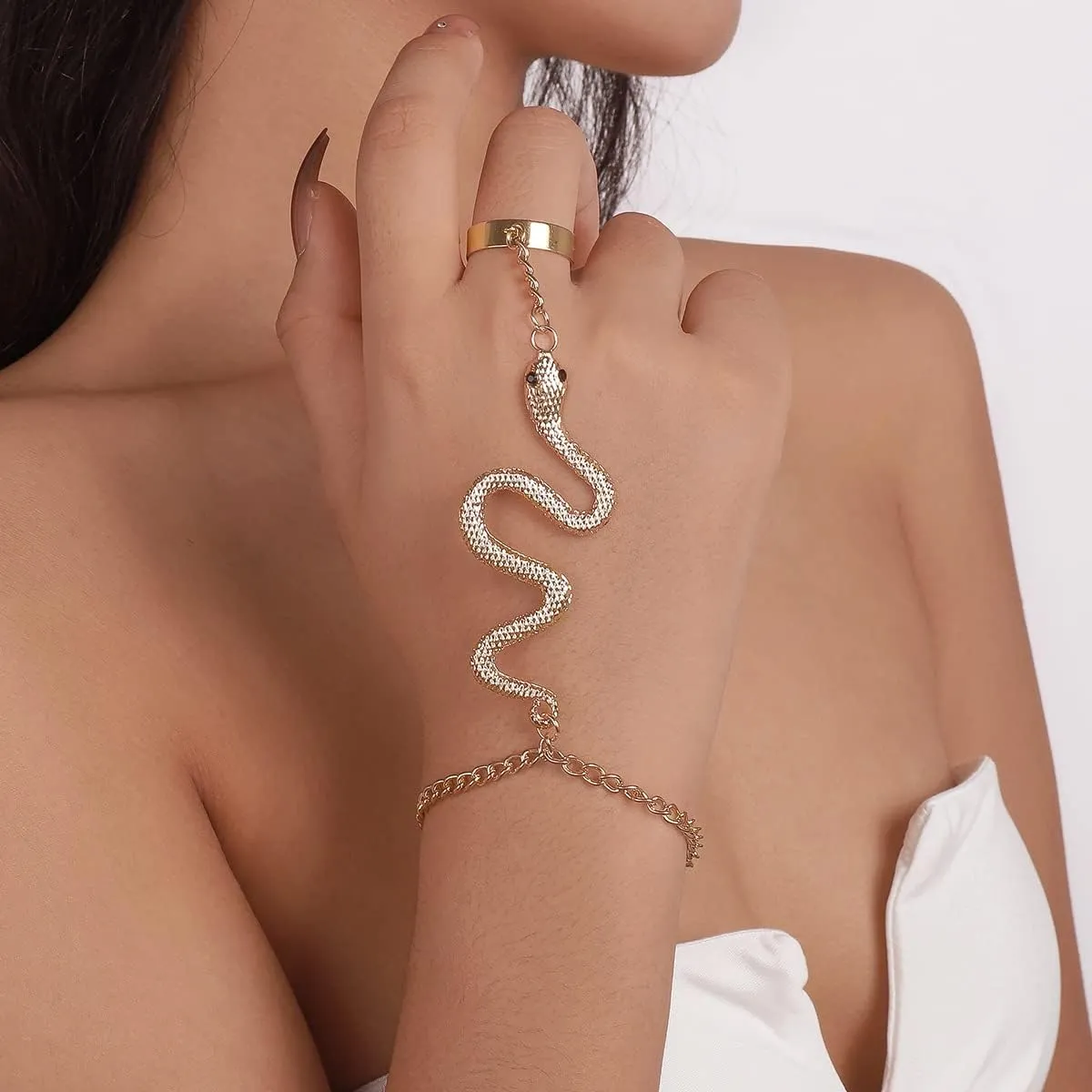 CSIYANJRY99 Snake Hand Chain Bracelet Snake Chain Finger Ring Bracelet Slave Chain Hand Harness Bracelet Snake Pearl Friendship Bracelet Jewelry Accessories