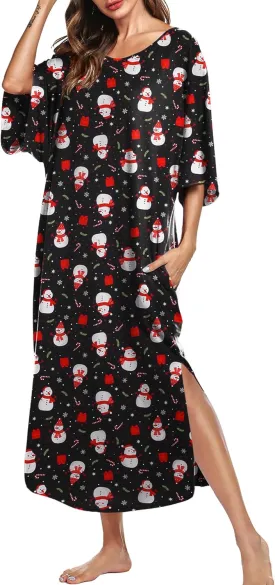 Ekouaer Women's Nightgown Short Sleeve Sleepshirt Long Loungewear Casual Maxi Lounge Dress House Dresses with Pockets