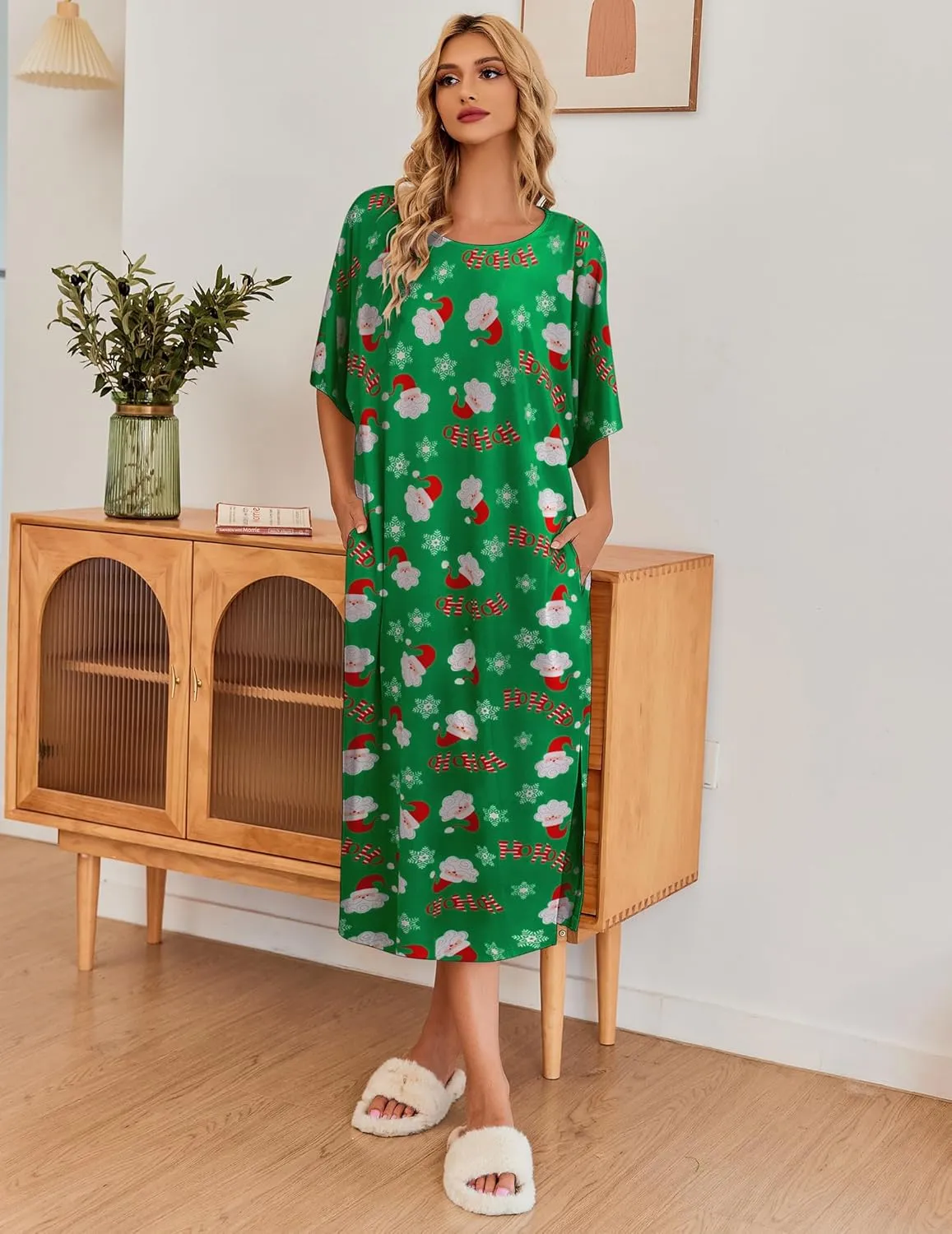Ekouaer Women's Nightgown Short Sleeve Sleepshirt Long Loungewear Casual Maxi Lounge Dress House Dresses with Pockets