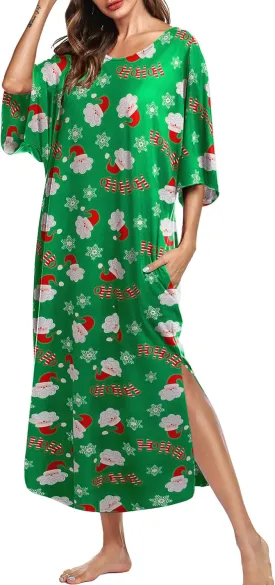 Ekouaer Women's Nightgown Short Sleeve Sleepshirt Long Loungewear Casual Maxi Lounge Dress House Dresses with Pockets