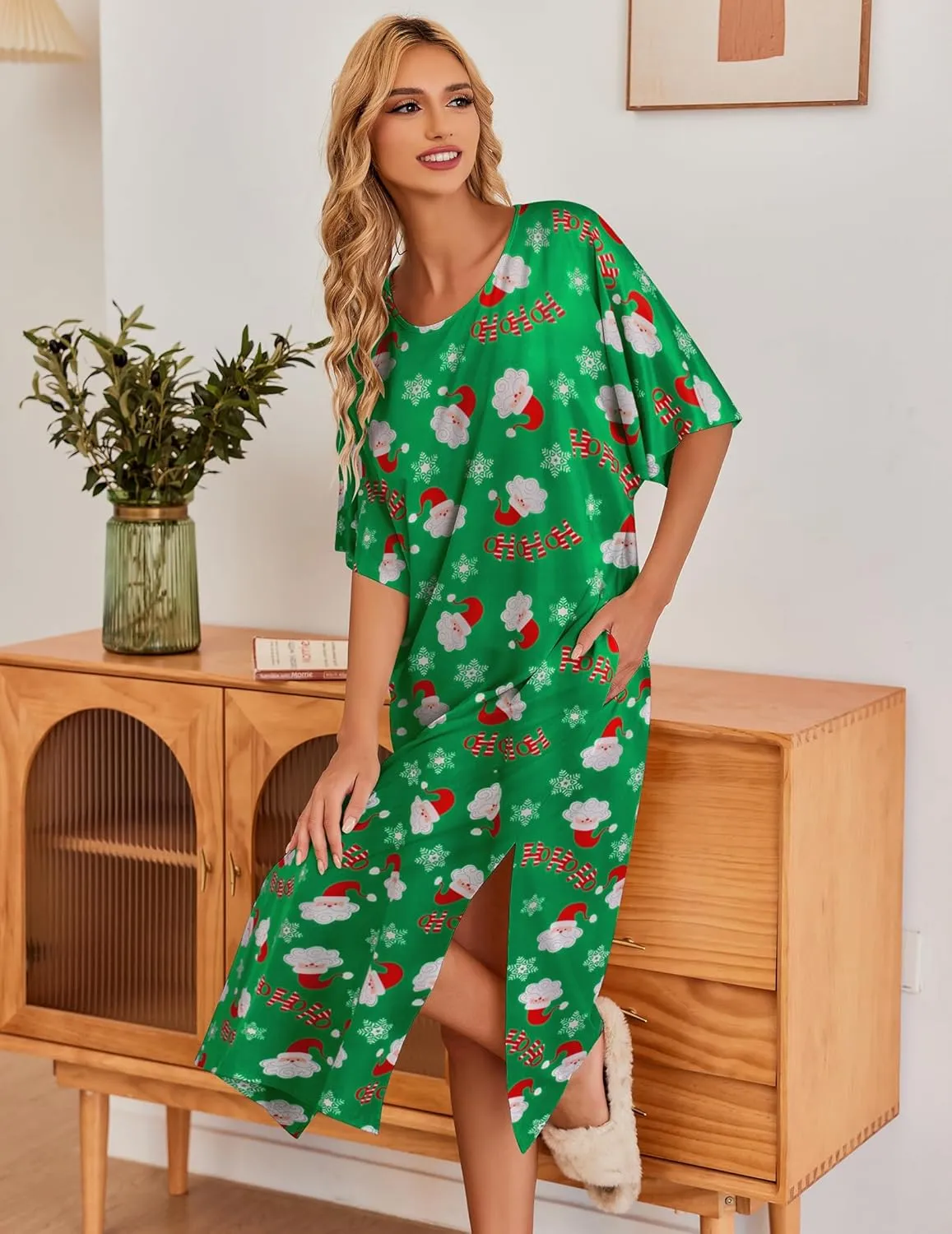 Ekouaer Women's Nightgown Short Sleeve Sleepshirt Long Loungewear Casual Maxi Lounge Dress House Dresses with Pockets