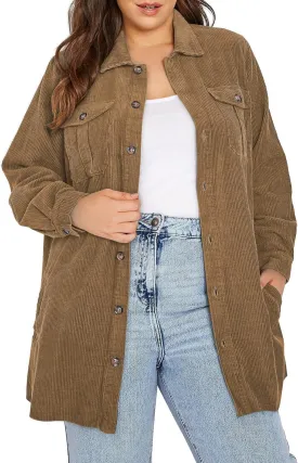 Eytino Womens Plus Size Long Sleeve Button Down Boyfriend Shirts Casual Plaid Shacket Jacket Coats(1X-5X)