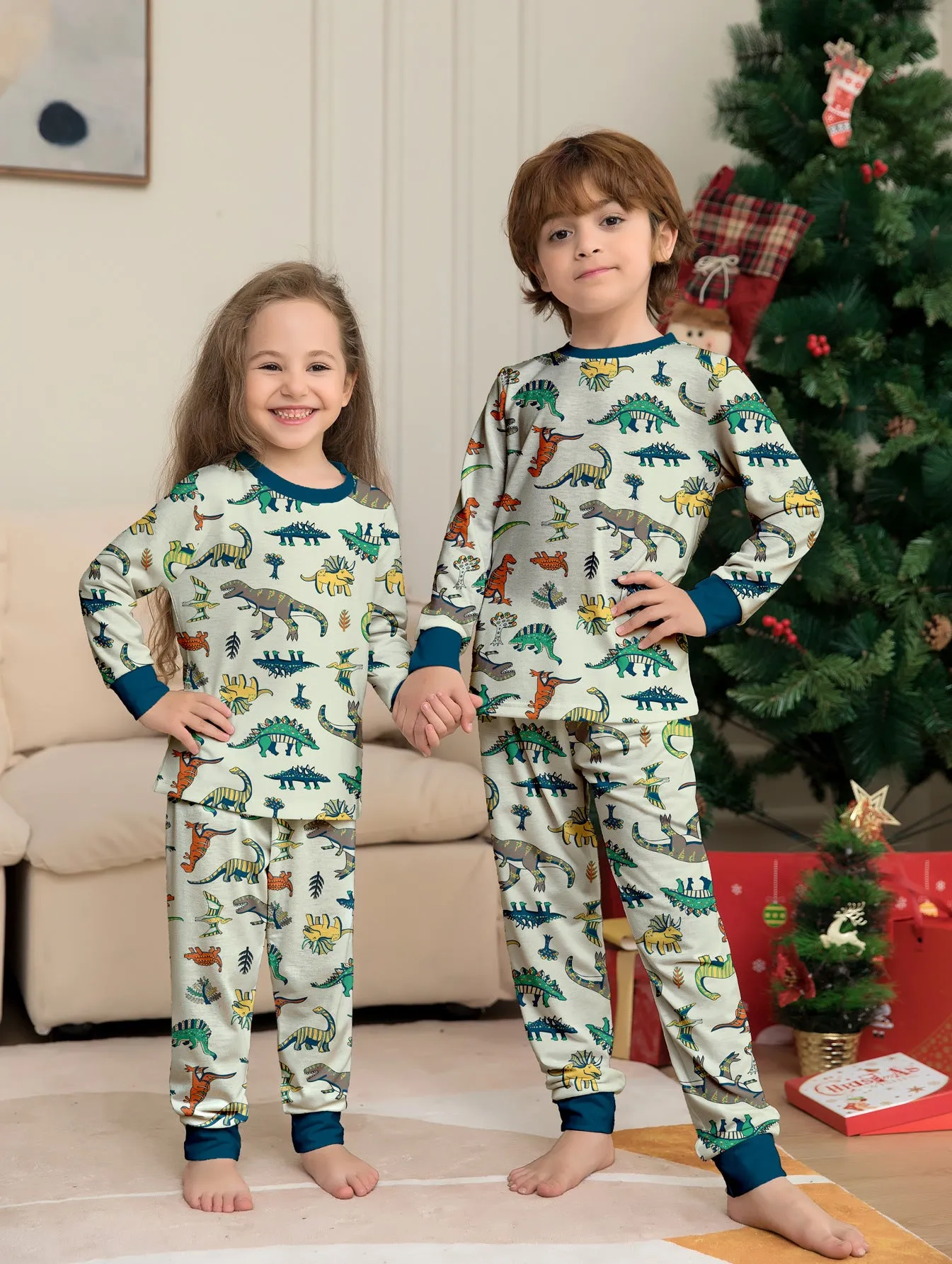 Family Parent-Child Dinosaur Printed Loungewear Pajama Set