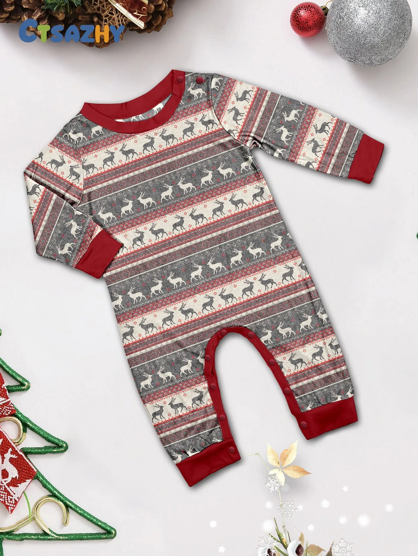 Family Parent-Child Elk Printed Flower Pajama Set