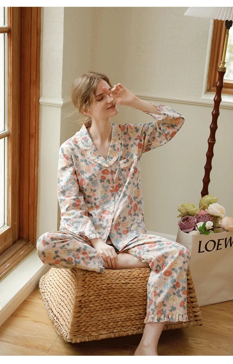 Floral Long Sleeve Top and Pants Pajama Set