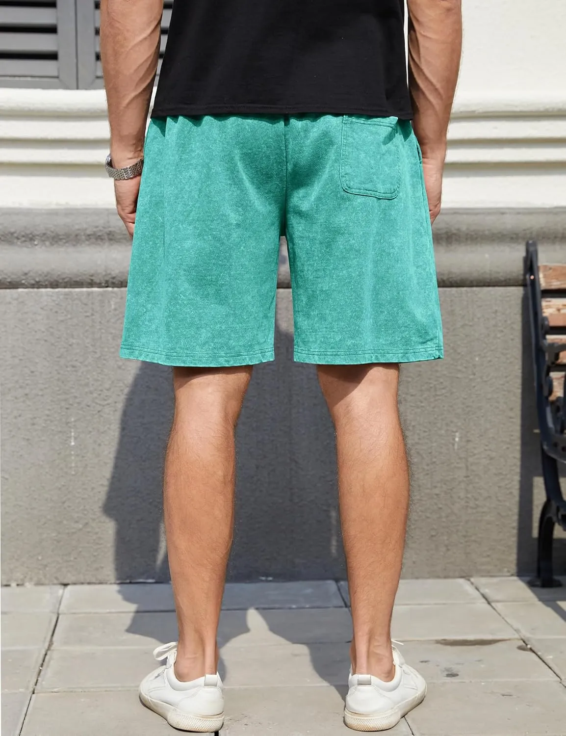 Flygo Mens Sweat Shorts Athletic Acid Washed Cotton Gym Short Elastic Waist Drawstring Workout Jogger Pants with Pockets