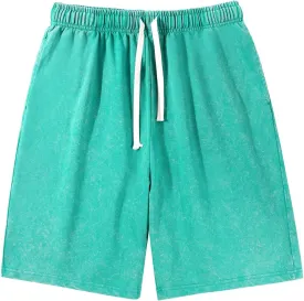 Flygo Mens Sweat Shorts Athletic Acid Washed Cotton Gym Short Elastic Waist Drawstring Workout Jogger Pants with Pockets