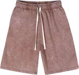 Flygo Mens Sweat Shorts Athletic Acid Washed Cotton Gym Short Elastic Waist Drawstring Workout Jogger Pants with Pockets