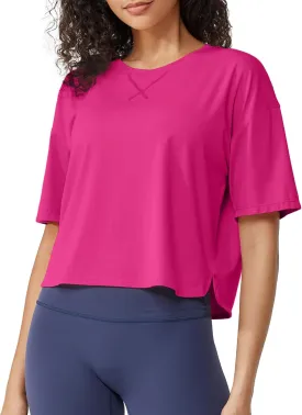 G4Free Short Sleeve Crop Workout Tops for Women Loose Fit Cotton Basic T-Shirts