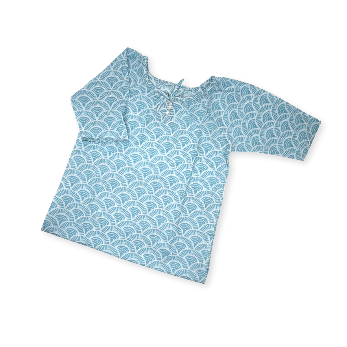 Handprinted Organic Nightgown - Art Deco - Blue