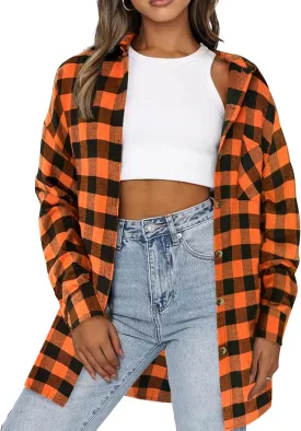 HOTOUCH Womens Flannel Plaid Shirts Cotton Casual Long Sleeve Blouse Classic Collared Button Down 2025 Fall Tops S-2XL