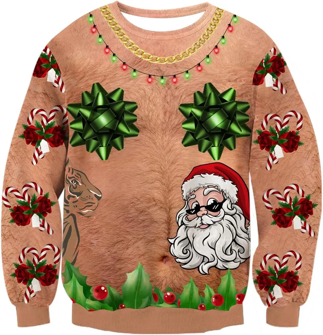 Idgreatim Unisex Ugly Christmas Crewneck Sweatshirt Novelty 3D Graphic Long Sleeve Sweater Shirt