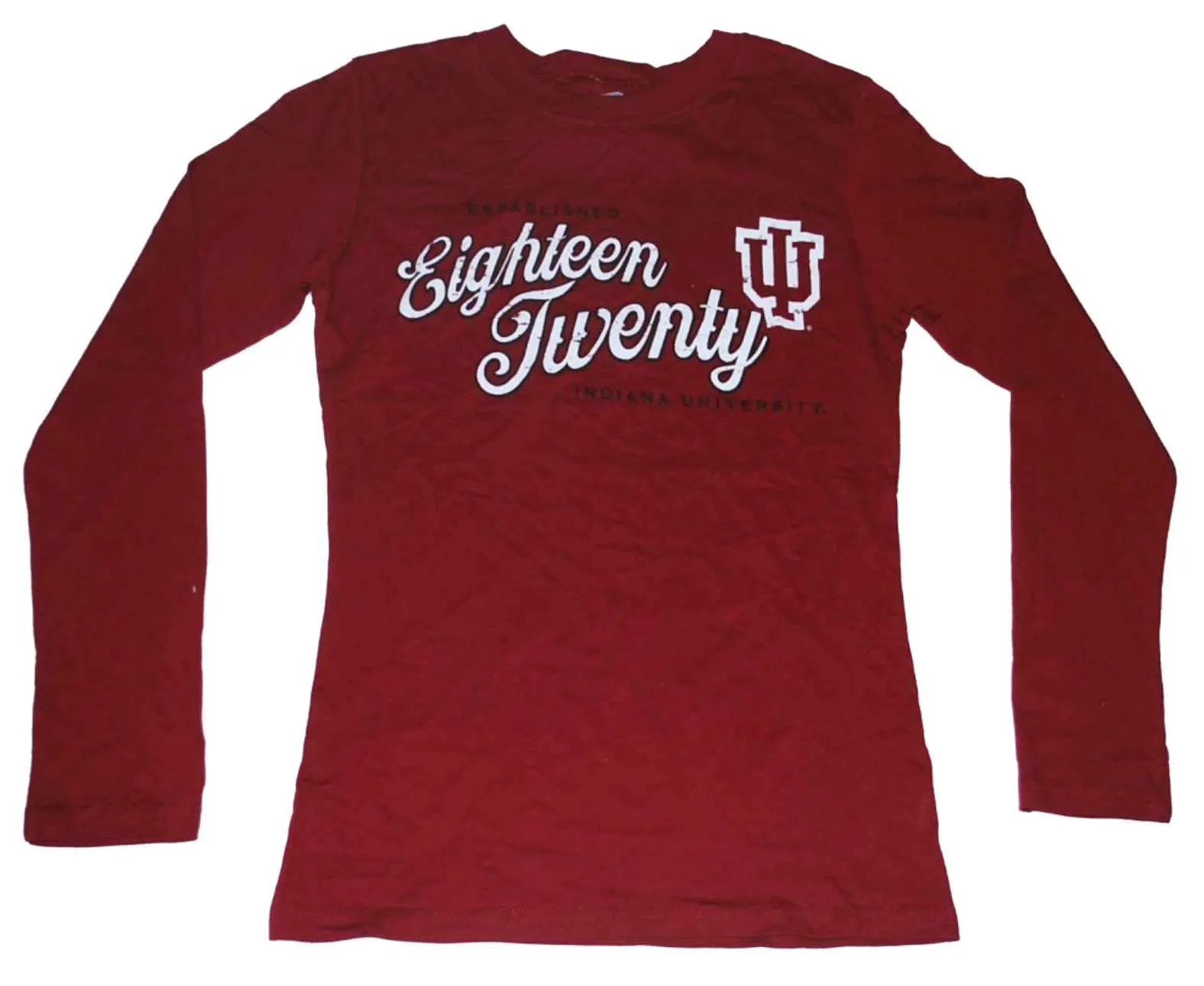 Indiana Hoosiers The Cotton Exchange Women Red White Logo Sleeve T-Shirt (M)