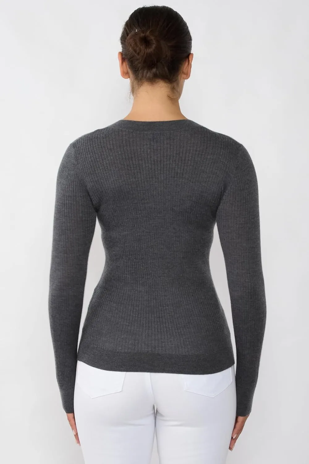 JENNIE LIU Tissue Weight Cashmere Silk Rib-Knit Crewneck Sweater