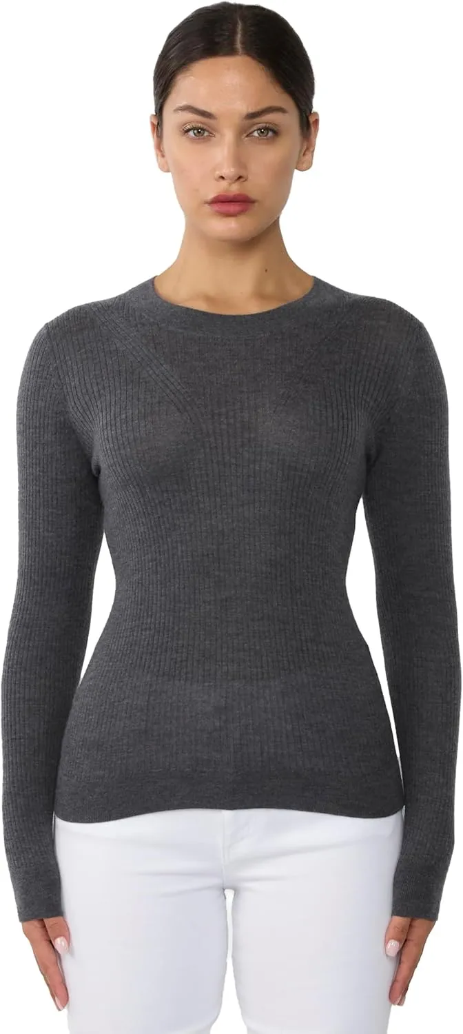 JENNIE LIU Tissue Weight Cashmere Silk Rib-Knit Crewneck Sweater